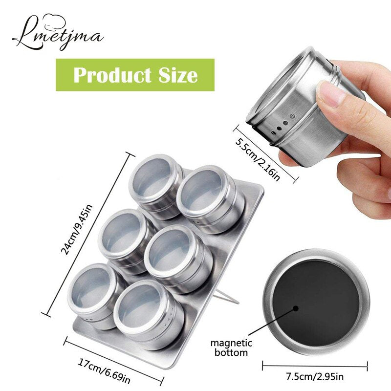 LMETJMA Magnetic Spice Jars with Spice Rack 304 Stainless Steel Spice Tins Spice Storage Jar Tins Pepper Seasoning Shakers Jars