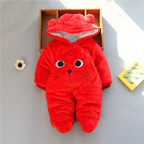 Neugeborenes Baby Mädchen Kleidung 0-3 Monate Winter Dicke Warme Baby Footies Baumwolle Säuglingskinder Overalls Cartoon Bär Baby Jungen Kleidung