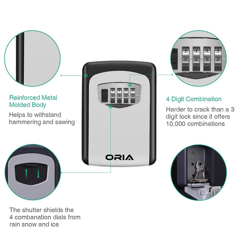 ORIA 4-stellige Kombination Langlebige Schlüsselaufbewahrungsbox Wandmontierte Sicherheitsschlüsselbox Große Speicherkapazität