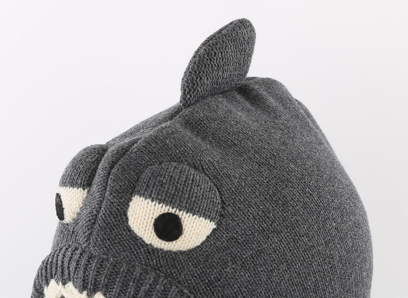 Connectyle Kleinkind, Jungen, Mädchen, gestrickt, Winter, warme Mützen, niedliches Cartoon-Haifisch-Fleece gefütterter Kapuzenschal, Beanie-Mütze für Kinder