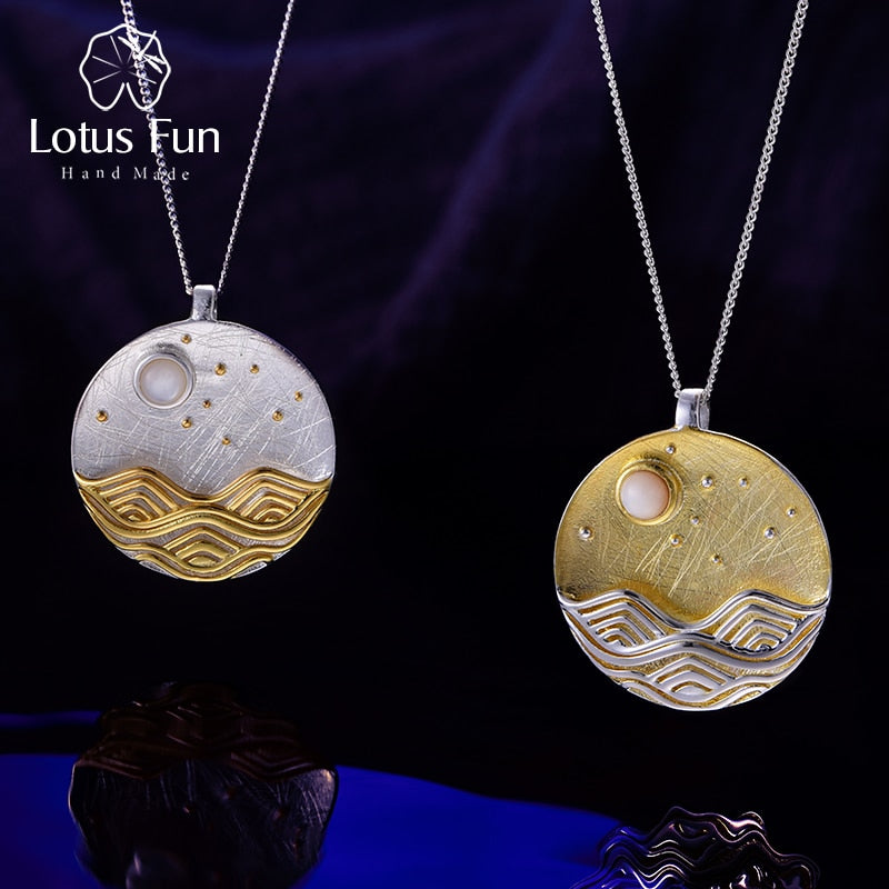 Lotus Fun Real 925 Sterling Silver Natural Shell Designer Fine Jewelry The Moonlight Pendant without Chain Acessorios for Women