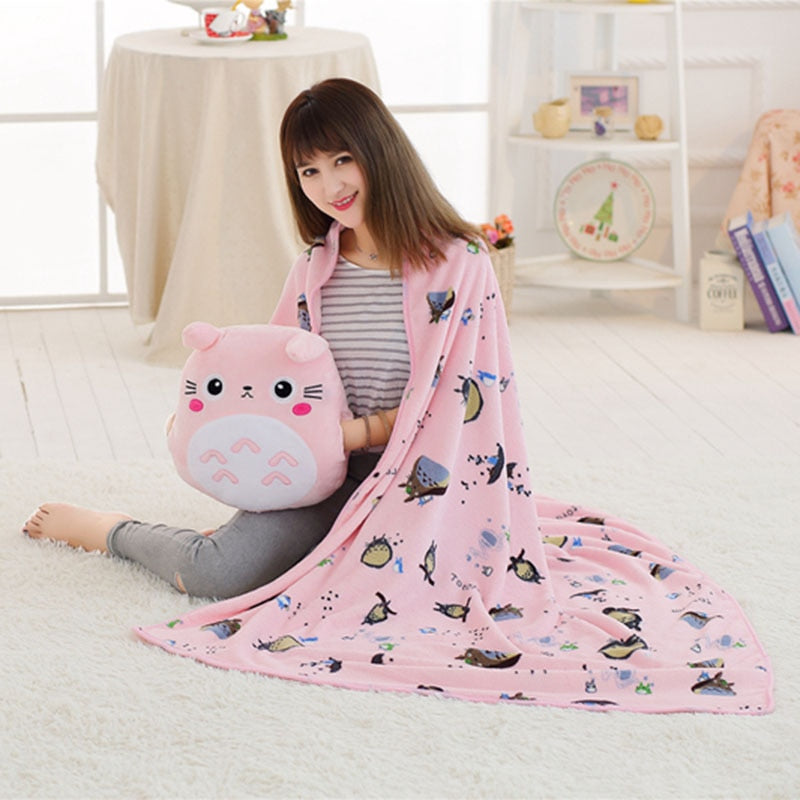 Totoro Plush Toy Cute Soft Pillow with Blanket 3 In 1 Anime Figure Gifts for Children Kids Present A Good Helper in Work Time