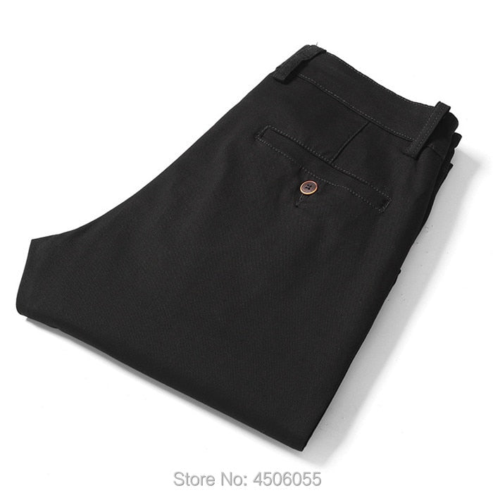 Pantalones de algodón rectos de negocios para hombre, pantalones elásticos para niño, ajustados, informales, de talla grande, 42, 44, 46, negro, caqui, rojo y azul