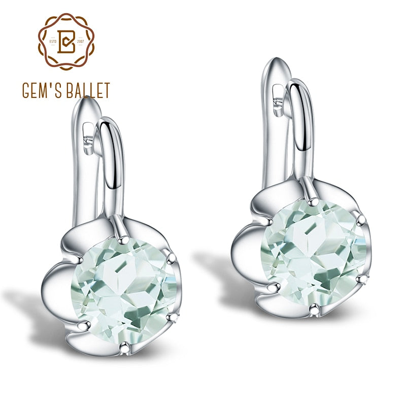 GEM'S BALLET Pure 925 Sterling Silver Fine Jewelry Oval 5.47Ct Natural Green Amethyst Birthstone Stud Pendientes para mujeres