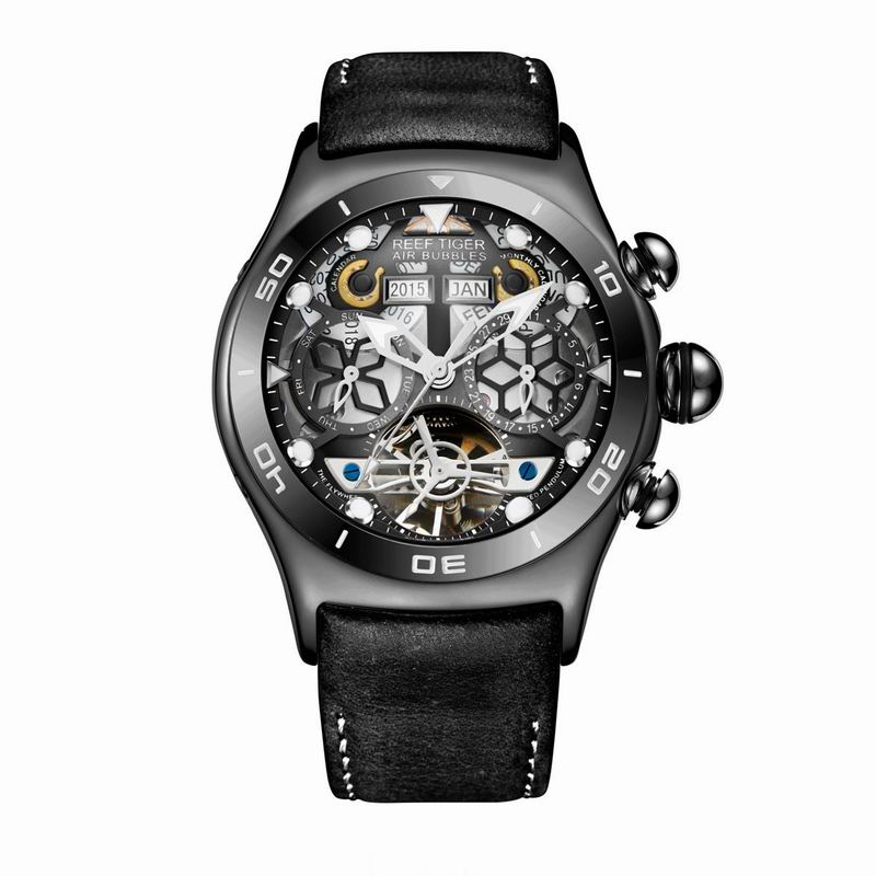 Reef Tiger/RT Sportuhr für Herren Skeleton Luminous Watch Jahr Monat Datum Tag Roségold Automatikuhren RGA703