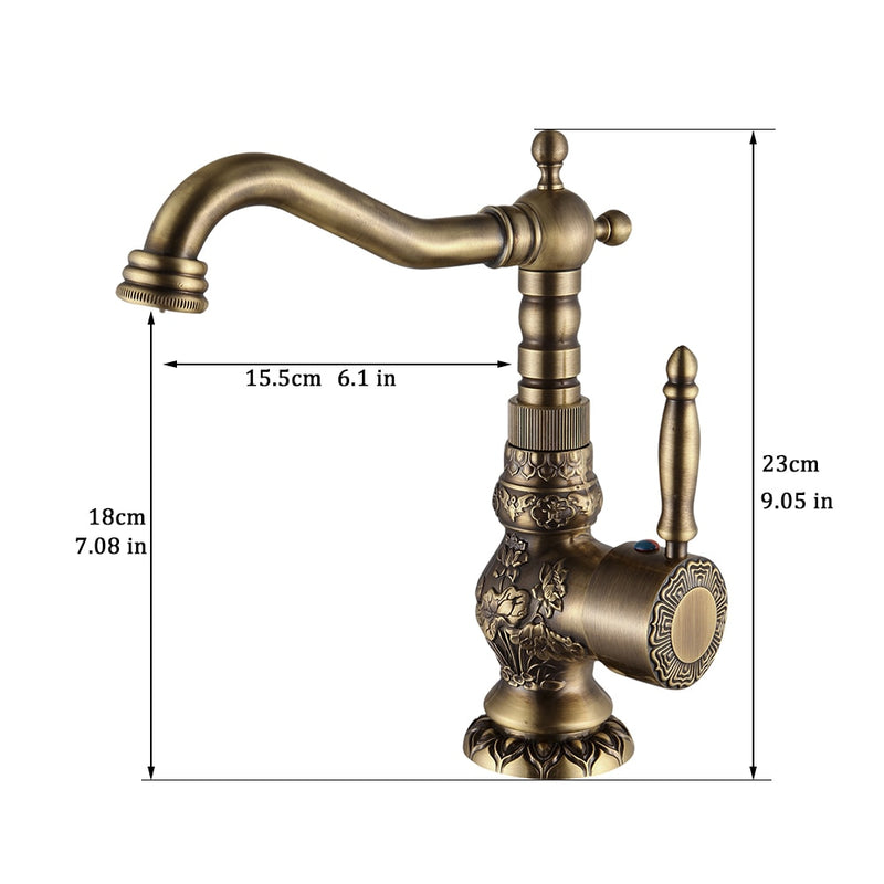 Basin Faucets Antique Brass Bathroom Faucet Grifo Lavabo Tap Rotate Single Handle Hot and Cold Water Mixer Taps Crane AL-9966F