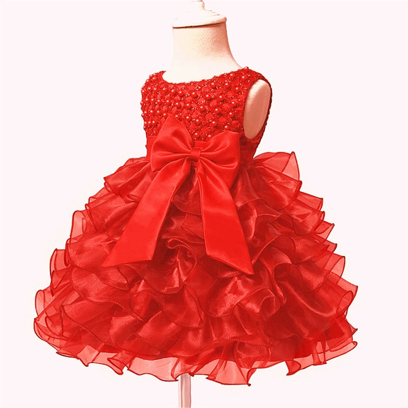 Vestido de tutú con cuentas de flores para niña, para fiesta de boda, sin mangas, vestidos de bebé para 1er cumpleaños, ropa de bautismo para niños pequeños