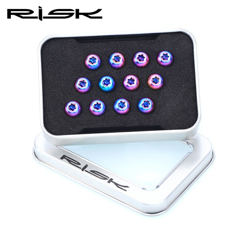 RISK 12PCS M5*10MM Bike Disc Brake Rotor Fixing Bolts TC4 Titanium Bicycle MTB Bike Ultralight Brake Screw Cycling Accessories