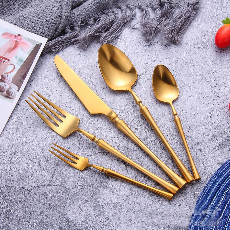 5/20pcs Gold Cutlery Set 18/10 Stainless Steel Cutlery Set Table Knife Spoon Dinner Fork Tea Spoon Golden Tableware Set