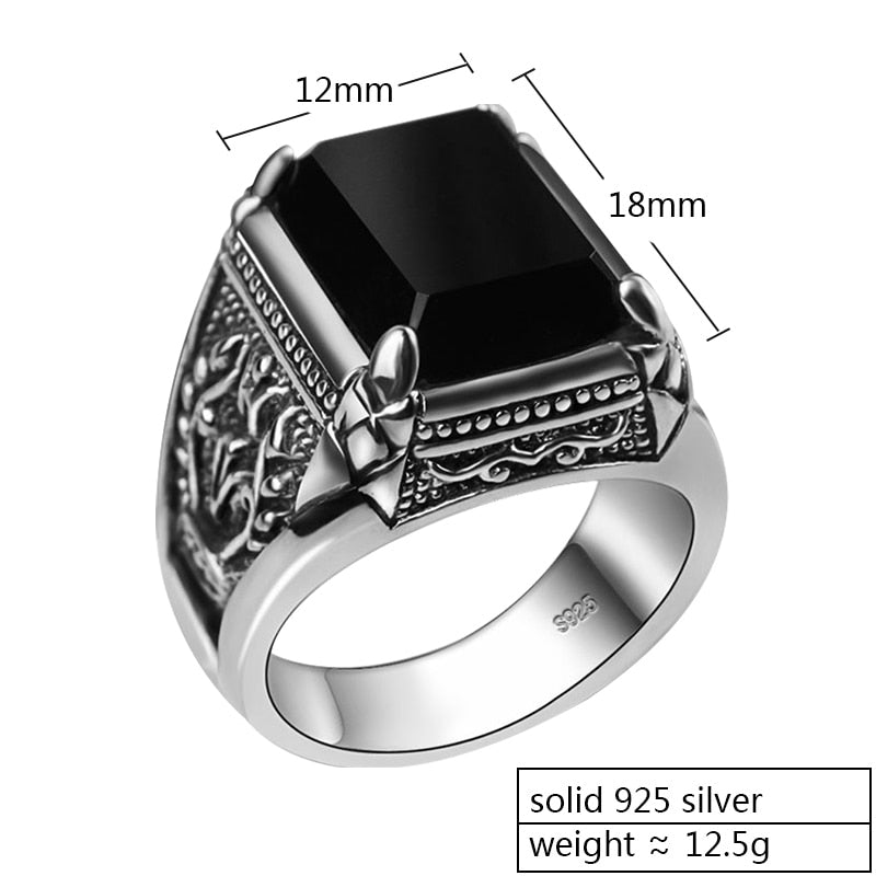 ZABRA Real 925 plata anillo de circón negro para hombres mujer flor grabada hombres moda plata esterlina joyería de plata tailandesa ónix sintético