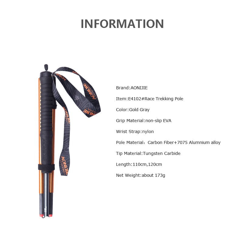 AONIJIE E4201 Z-Pole Folding Ultralight Quick Lock Trekking Poles Hiking Pole  Race Running Walking Stick Carbon Fiber