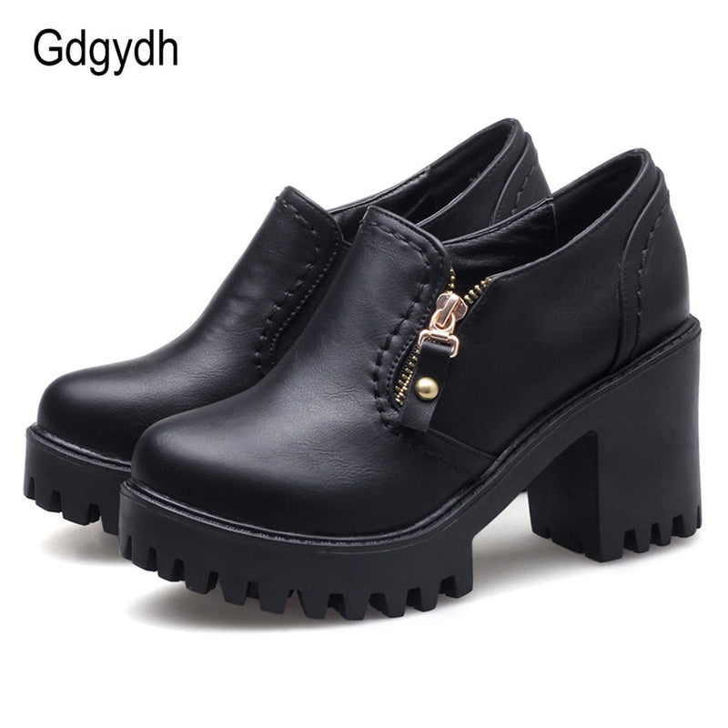 Gdgydh, primavera otoño, zapatos de mujer, plataforma, punta redonda, estilo británico, zapatos individuales para mujer, tacones cuadrados, 8 cm, zapatos de tacón para mujer de talla grande 43