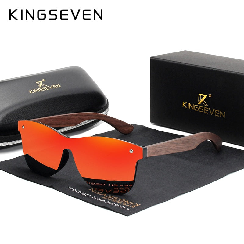 KINGSEVEN 2021 Luxus-Sonnenbrille aus Walnussholz, polarisiert, Holz, Markendesigner, randlos, verspiegelt, quadratisch, für Damen/Herren