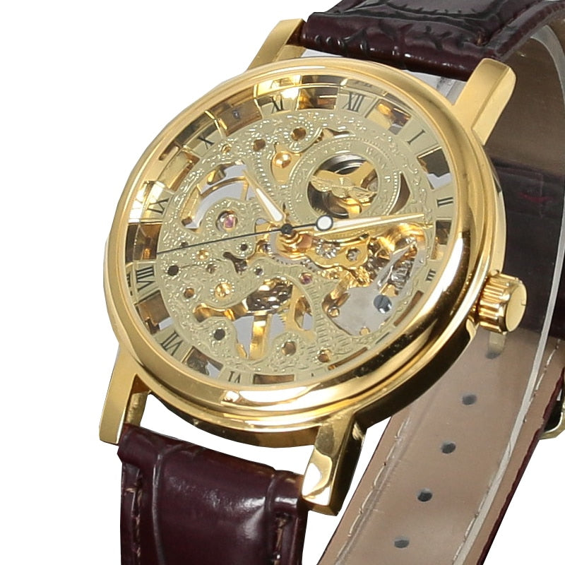 Top Brand Winner Luxury Fashion Casual Edelstahl Herren mechanische Uhr Skeleton Hand Wind Uhr für Herren Kleid Armbanduhr