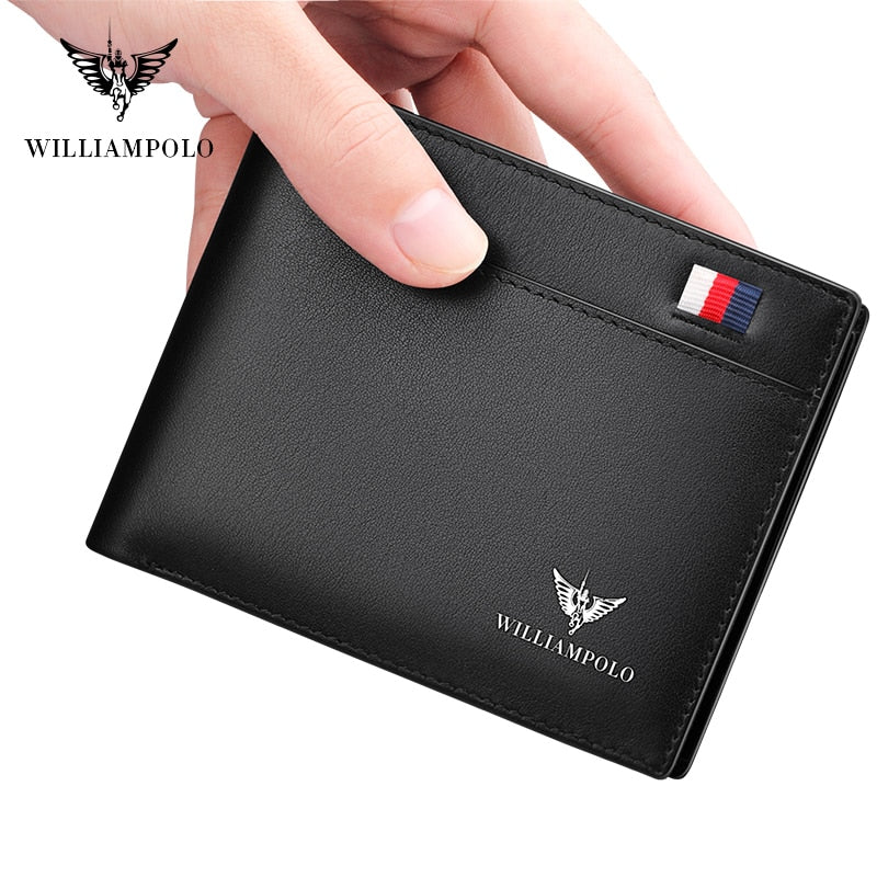 WilliamPOLO Brand Busines Men Wallet Genuine Leather Bifold Wallet Bank Credit Card Case ID Holders Male Coin Purse Pockets New