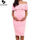 Chivry Pregnant Women Pregnancy Dress Fashion Short Sleeve Slash Neck Solid Ruffles Mama Dress Maternity Clothing Dresses