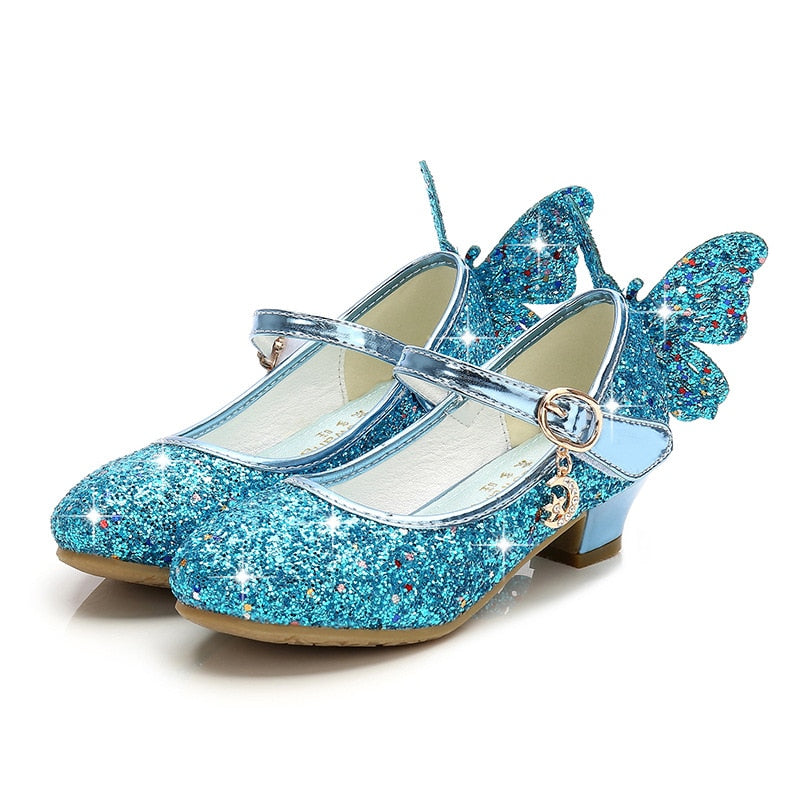 Kinder Mädchen Schuhe Baby Leistung Kristall Tanzschuhe Blau Bowknot Mädchen Pailletten High Heels Prinzessin Schuhe 2022 Rutschfest