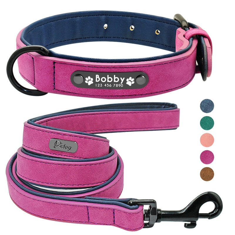 Collar de cuero para perro, juego de correas, collares de perros suaves personalizados, acolchado de plomo para perros pequeños, medianos y grandes, Pitbull, Bulldog francés