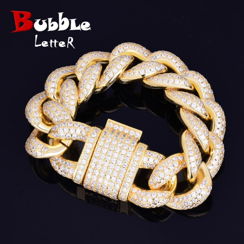 23mm Chunky Miami Cuban Chain Bracelet AAA Zirconia Men Hip hop Jewelry Gold Color Big Lock Bangle 7 "8"