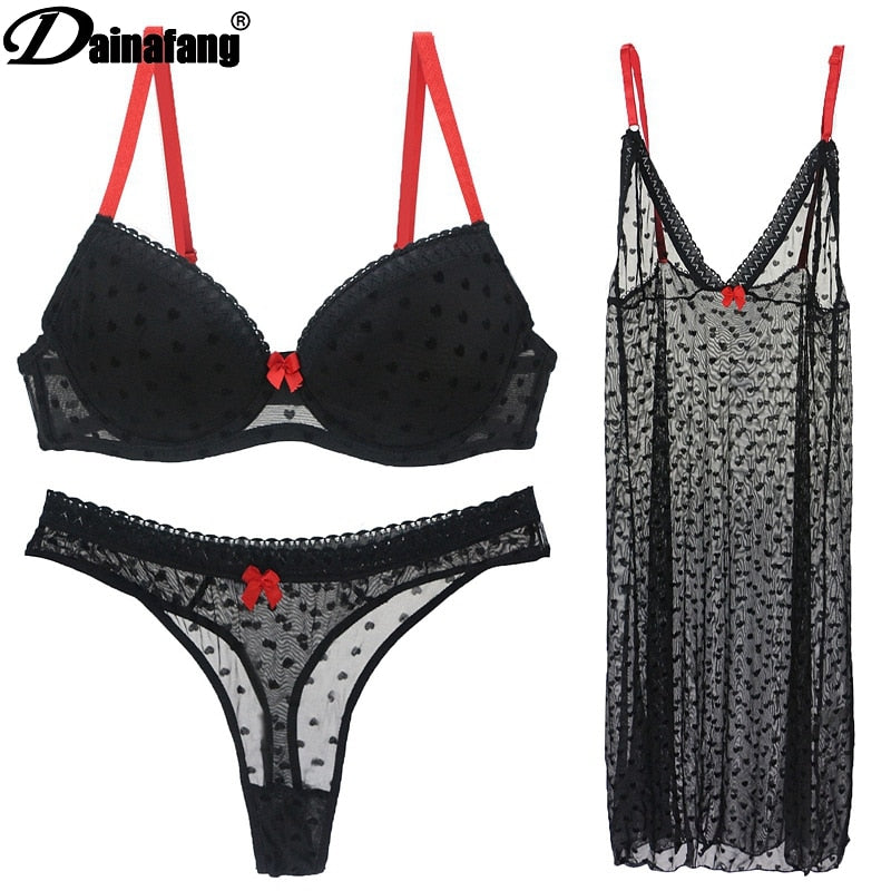 DAINAFANG Brand Lingerie 36/80 38/85 40/90 42/95 BC Cup Bra and Brief  Sexy Clothes Nightgown Underwear Sets Panties For Womens