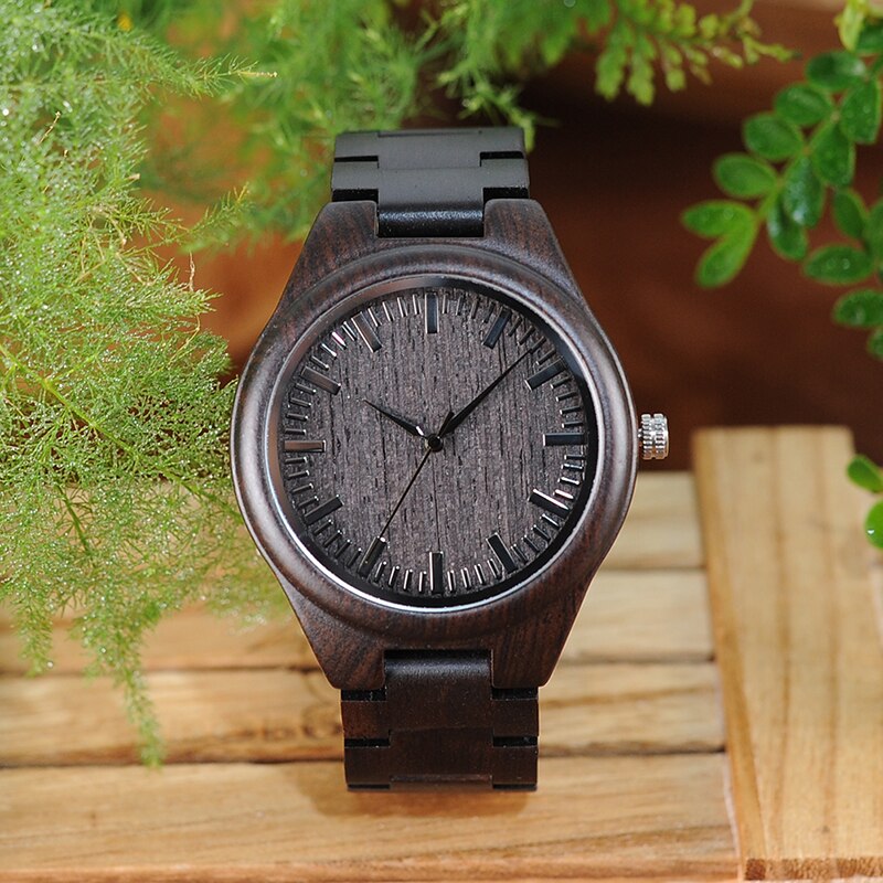 BOBO BIRD WH05 Brand Design Classic Ebony Wooden Mens Watch Full Wood Strap Quartz Watches Lightweight Gift for Men Carton Box