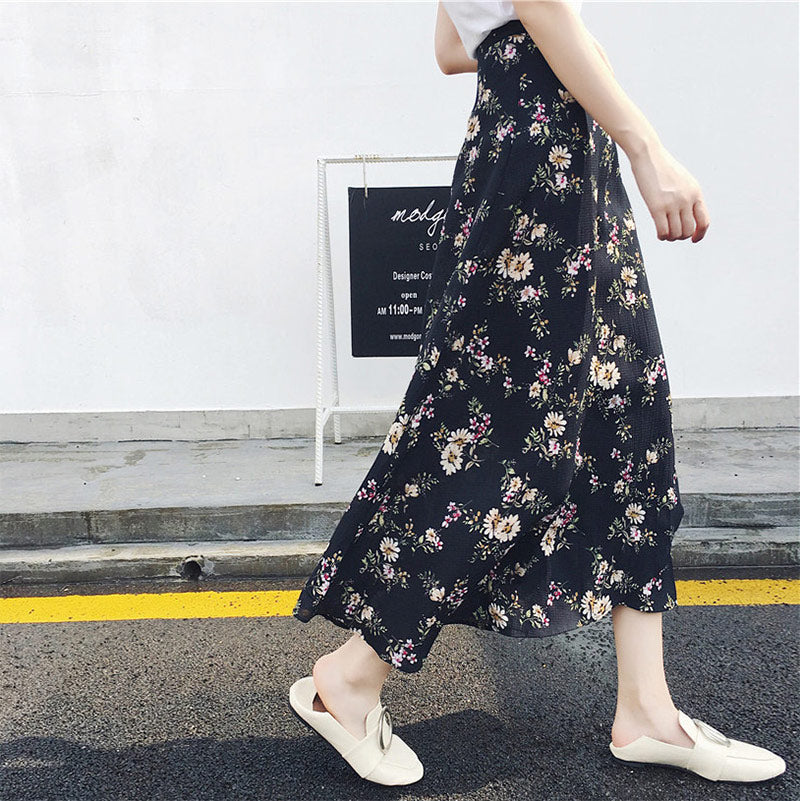 2021 Bohemian High Waist Floral Print Summer Skirts Womens Boho Asymmetrical Chiffon Skirt Maxi Long Skirts For Women