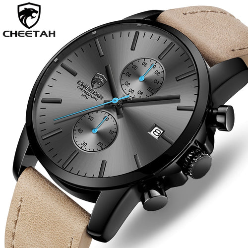 2021 Herrenuhr CHEETAH Marken-Mode-Sport-Quarzuhren Herren Leder Wasserdichter Chronograph Uhr Business Relogio Masculino