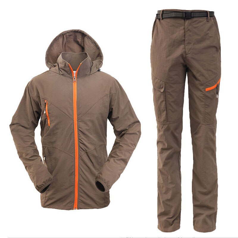 Conjunto de ropa de senderismo para acampar, deporte al aire libre para hombres y mujeres, ropa deportiva de verano, chaquetas con capucha, pantalones, conjunto transpirable de secado rápido ST01