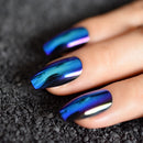 Super Holographice Coffin Nails Mirror Blue Chrome Sparkly Ballerina Fake Nails Medium Size Manicure Tips with Glue sticker