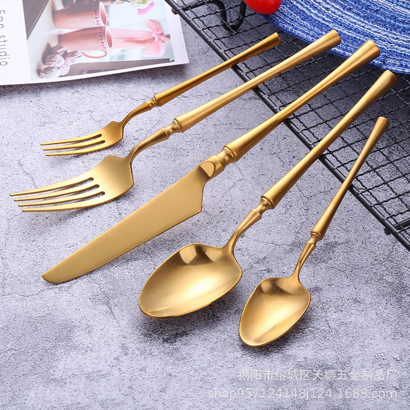 5/20pcs Gold Cutlery Set 18/10 Stainless Steel Cutlery Set Table Knife Spoon Dinner Fork Tea Spoon Golden Tableware Set