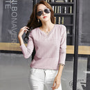 FEKEHA, camiseta blanca para mujer, camisetas de manga larga de algodón para primavera y otoño para mujer, camisetas informales con cuello en V para mujer