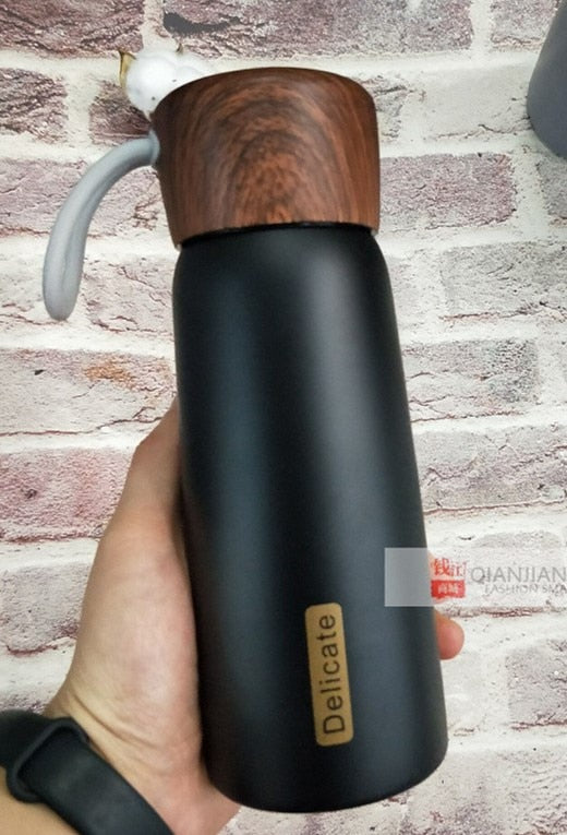 400ML Wood Pattern Stainless Steel Thermos Water Bottle Double Wall Vacuum Water Bottle Portable High Quality