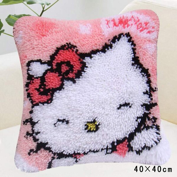 DIY Latch Hook Rug Kits Crocheting Yarn Cushion Carpet Cover Floor Mat 3D Cartoon Flower Sewing Needlework for Adults Kids Gift