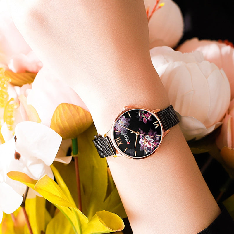 CURREN New Ladies Flower Watches Women Stainless Steel Bracelet Wristwatch Women&