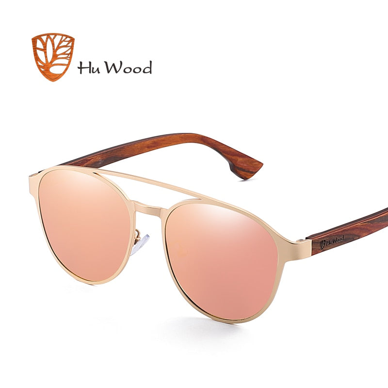 HU Holz Polarisierte Sonnenbrille Holz Federscharnier Edelstahlrahmen Damen Sonnenbrille für Herren Linse UV400 Schutz GR8041