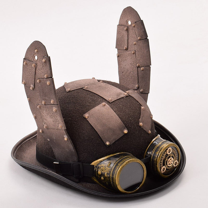 Steampunk Hat Retro Cute Rabbit Bunny Ears Goggle Billycock Groom Punk Bowler Fedora Women Top Hats