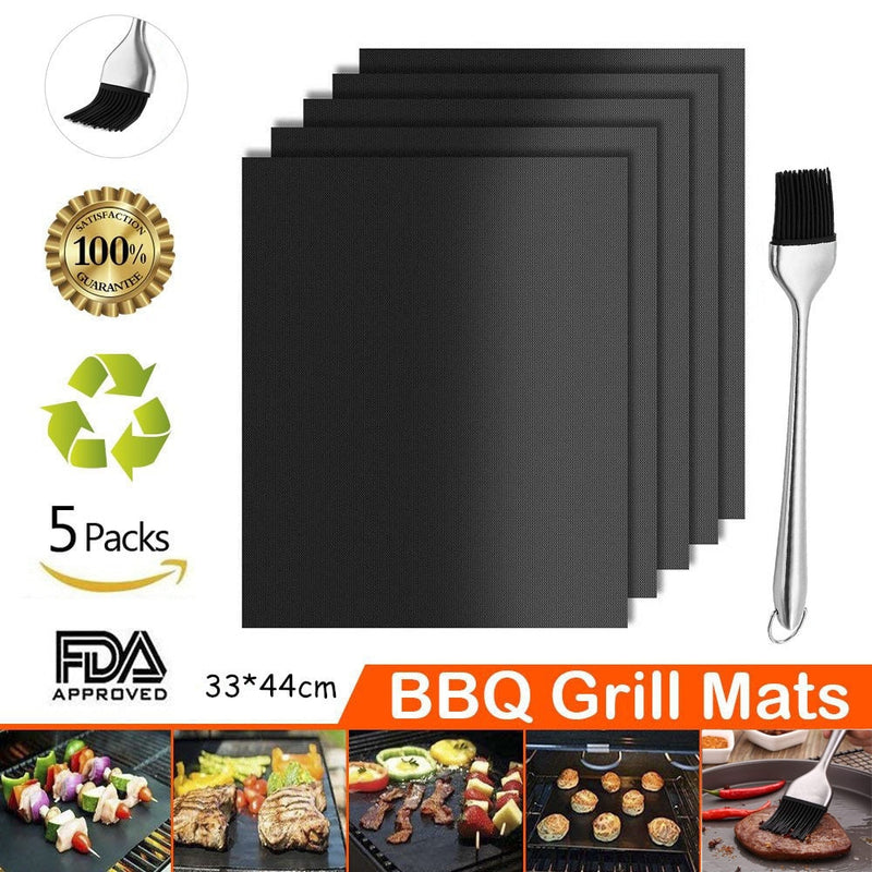 LMETJMA Grill Mat Set Reusable Non-Stick BBQ Grill Mats With Silicone BBQ Basting Brush BPA FREE BBQ Grill Accessories KC0235