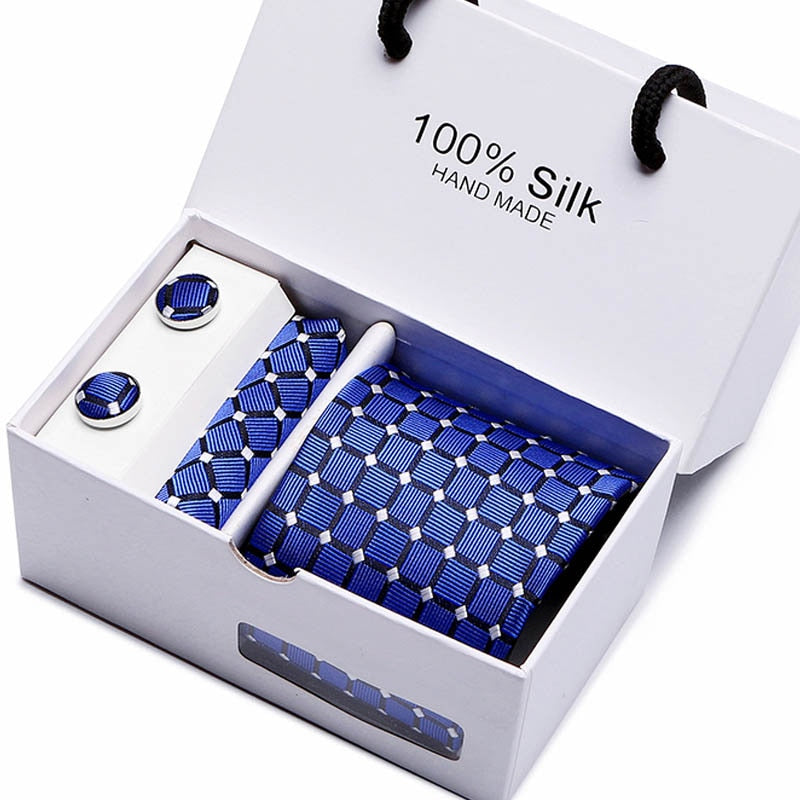 Gift box Packing  Brand Luxury Necktie Pocket Square Wedding Mens Neck TIes Silk Tie Set  Cufflinks Handkerchief