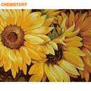 CHENISTORY Rahmen Sonnenblume Malen nach Zahlen Acrylfarbe Malen nach Zahlen Handgemalt für Heimdekoration Kalligraphie Malerei 60x75