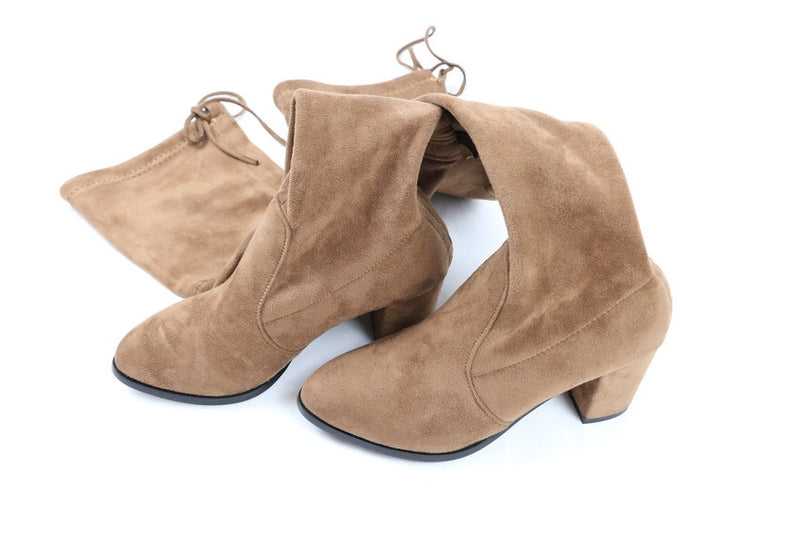 ESVEVA 2020, botas por encima de la rodilla, botas cálidas de punta redonda para invierno para mujer, botas cortas de felpa + tela elástica, botas de moda de talla grande 34-43