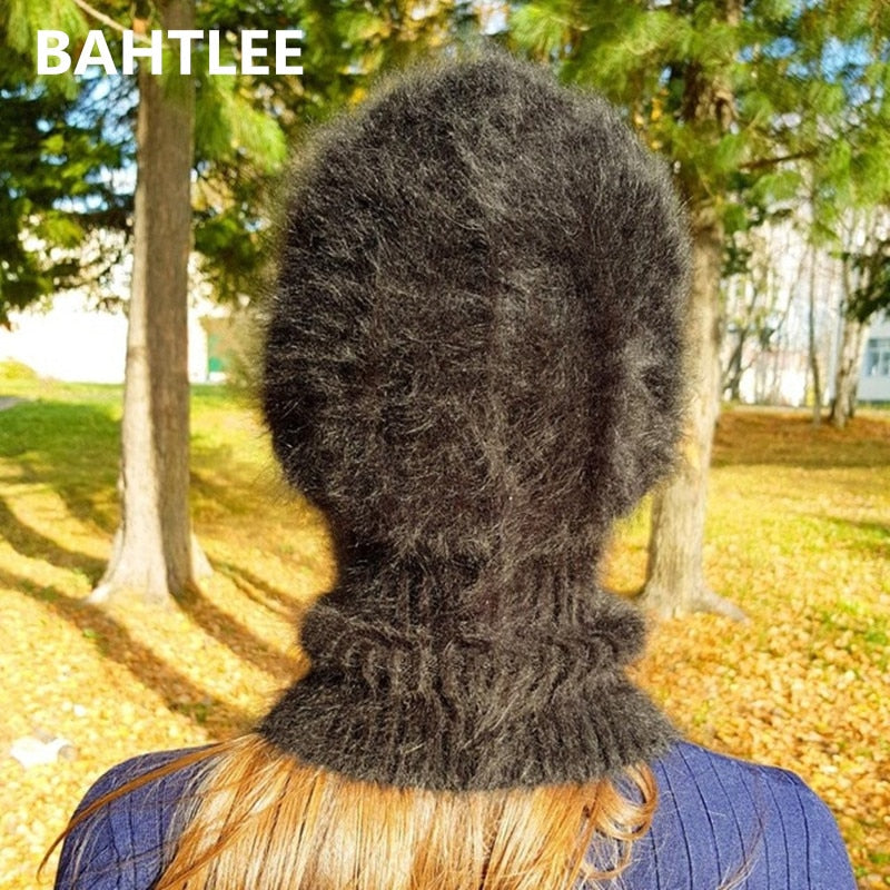 BAHTLEE Winter Ski Mask Balaclava Angora Rabbit Knitted Hat Scarf Neck Warmer For Men Or Women Fleece Cap