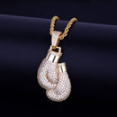 Boxing Gloves Pendant Necklace & Pendant Gold Color Iced Cubic Zircon Men's Hip Hop Jewelry