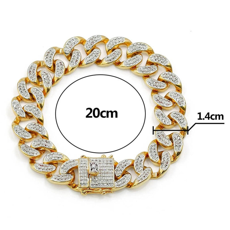 TOPGRILLZ Hip Hop Rock Jewelry Gold Color Plated Cuban Chain Micro Pave CZ Stones Bracelet 8 Inch Length Beacelets For Men