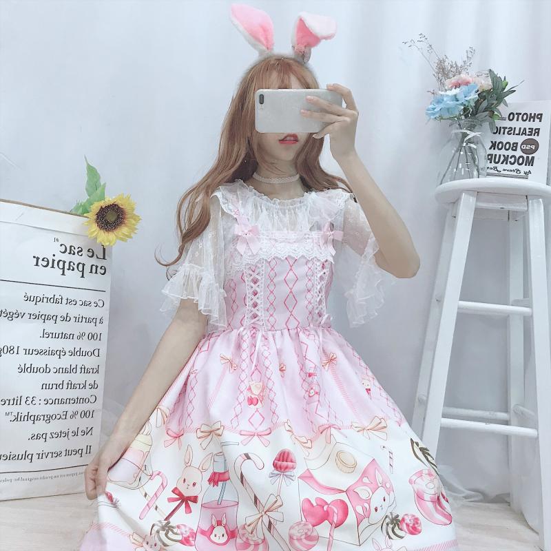 Japanese JSK Lolita Dress women summer dress sweet soft girl wind cute cartoon lolita suspender dress cute