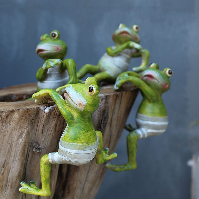 4pcs/Set Creative Climbing Frogs Bonsai Decorative Hang Frog Outdoor Garden Flowerpot Decor For Home Desk Garden Decor Ornament