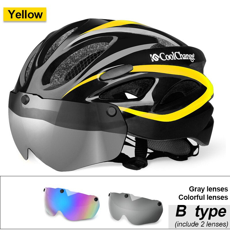 CoolChange Cycling Helmet Integrally-molded Ultralight MTB Bike Helmet With Glasses Insect Net Bicycle Casco Ciclismo 57-62 CM