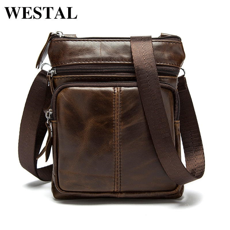 Bolso de mensajero WESTAL, bolsos de hombro de cuero genuino para hombre, bolsos cruzados pequeños para hombre, bolso de cuero Natural para hombre M701