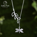 Lotus Fun Real 925 Sterling Silver Handmade Fine Jewelry Cute Dragonfly Leaves Necklace with Pendant Fashion for Women Collier