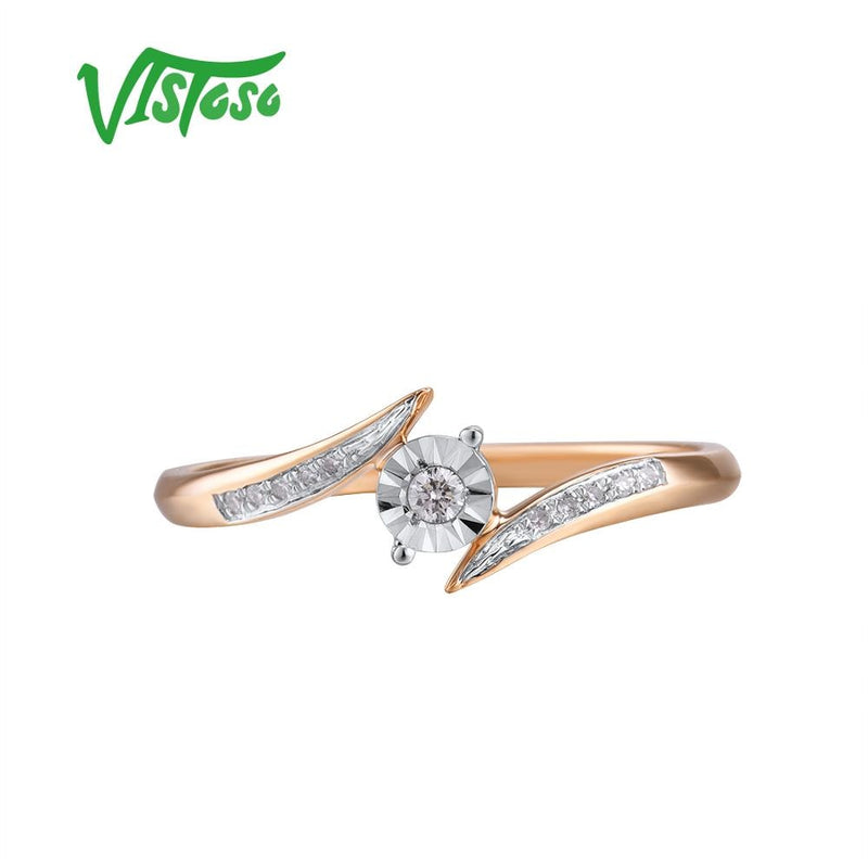 VISTOSO Pure 14K 585 Two-Tone Gold Sparkling Illusion-Set Miracle Plate Diamond Ring For Women Anniversary Trendy Fine Jewelry