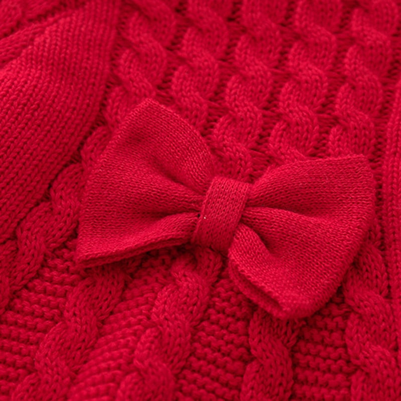 IYEAL Neugeborenes Baby Mädchen Kleidung Baumwolle Warmer Samt Strickpullover Mit Kapuze Roter Umhang Mit Schleife Für Kinder Kleinkinder Mädchen